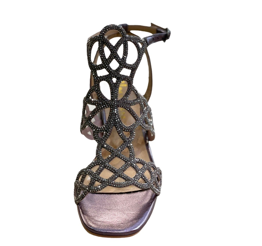 Alma en pena v21289  sandalia tacón bajo gris metalizado con brillo