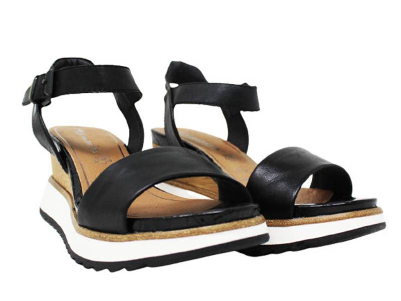 TAMARIS 1-28015-28  sandalia cuña media mujer negra